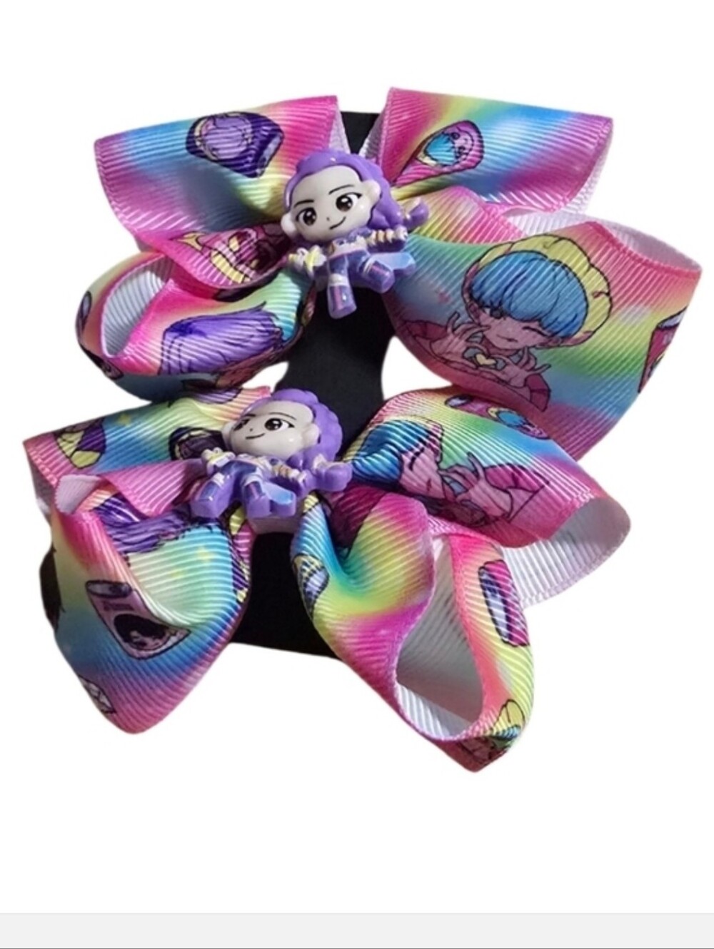 K-pop Kids Rainbow Character Hair Bows - Pink & Purple - Picture 2 of 3